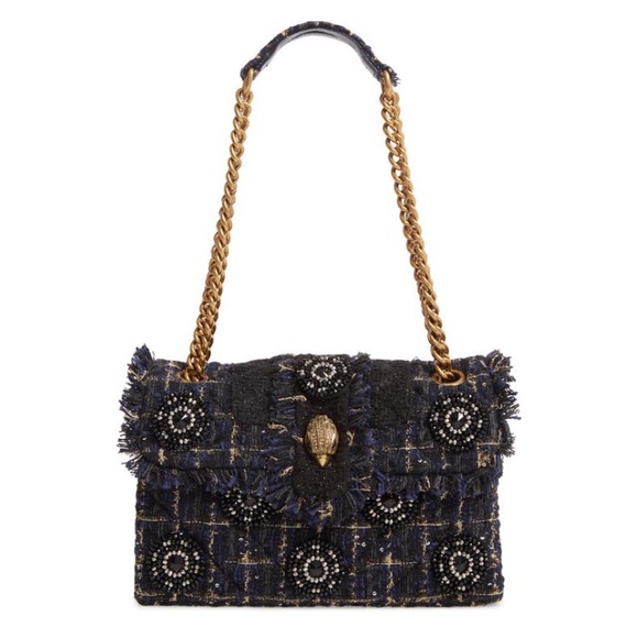 Kurt Geiger Handbags - NWT Kurt Geiger Embellished Kensington Bag in Black & Navy Blue Tweed